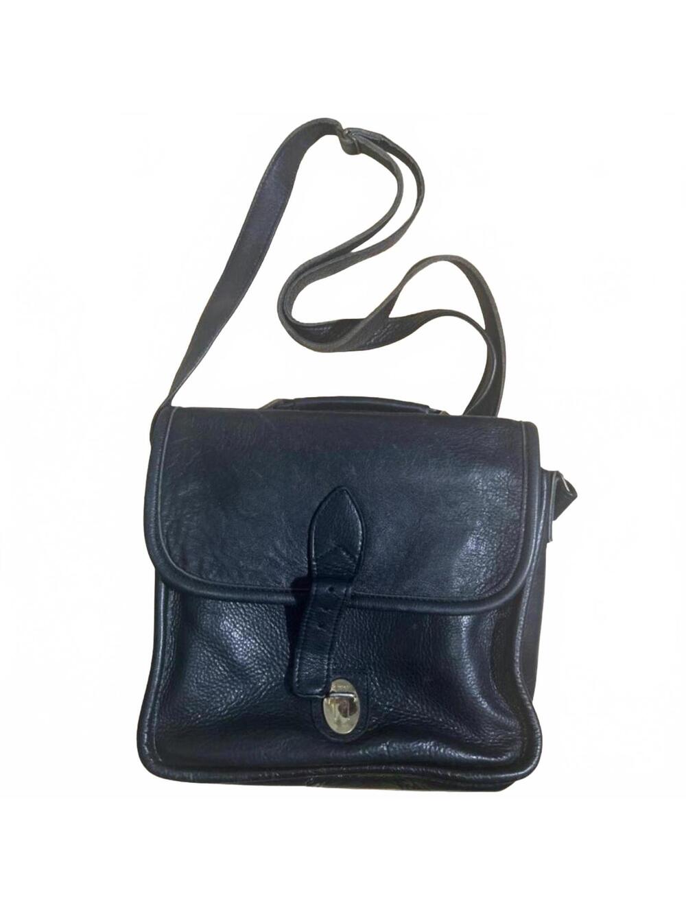 Cole Haan Vintage 1980s Black Pebble Grain Leather Crossbody Bag with Amiet Lock